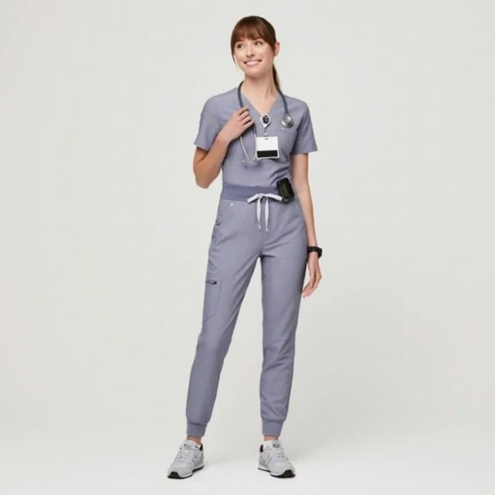 Figs Zamora High Waisted 2.0 Jogger Scrub Pants - Vapor Blue Space Dye, Small/T